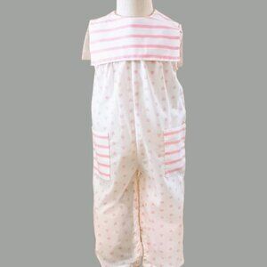 Baby's Vintage Pink Hearts Romper 18M & Stripe Pockets Bibbed Collar Made in USA